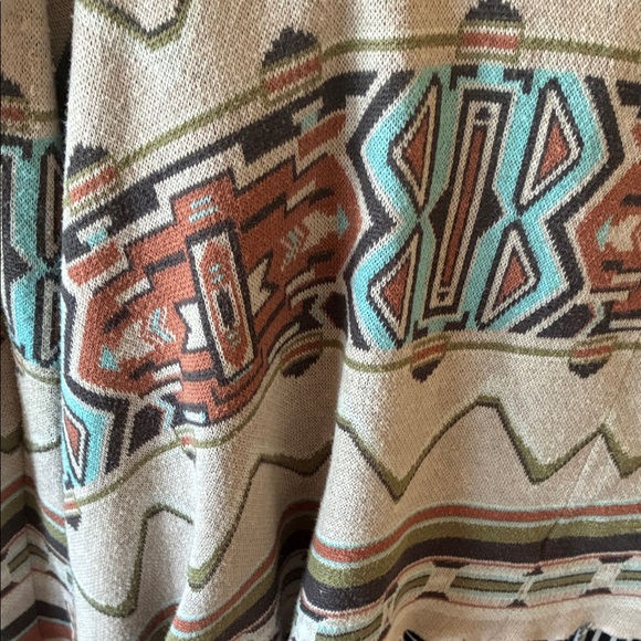 BILLABONG Southwestern Patterned Blanket Cardigan Sweater, Fringe Hem. L - Picture 9 of 14